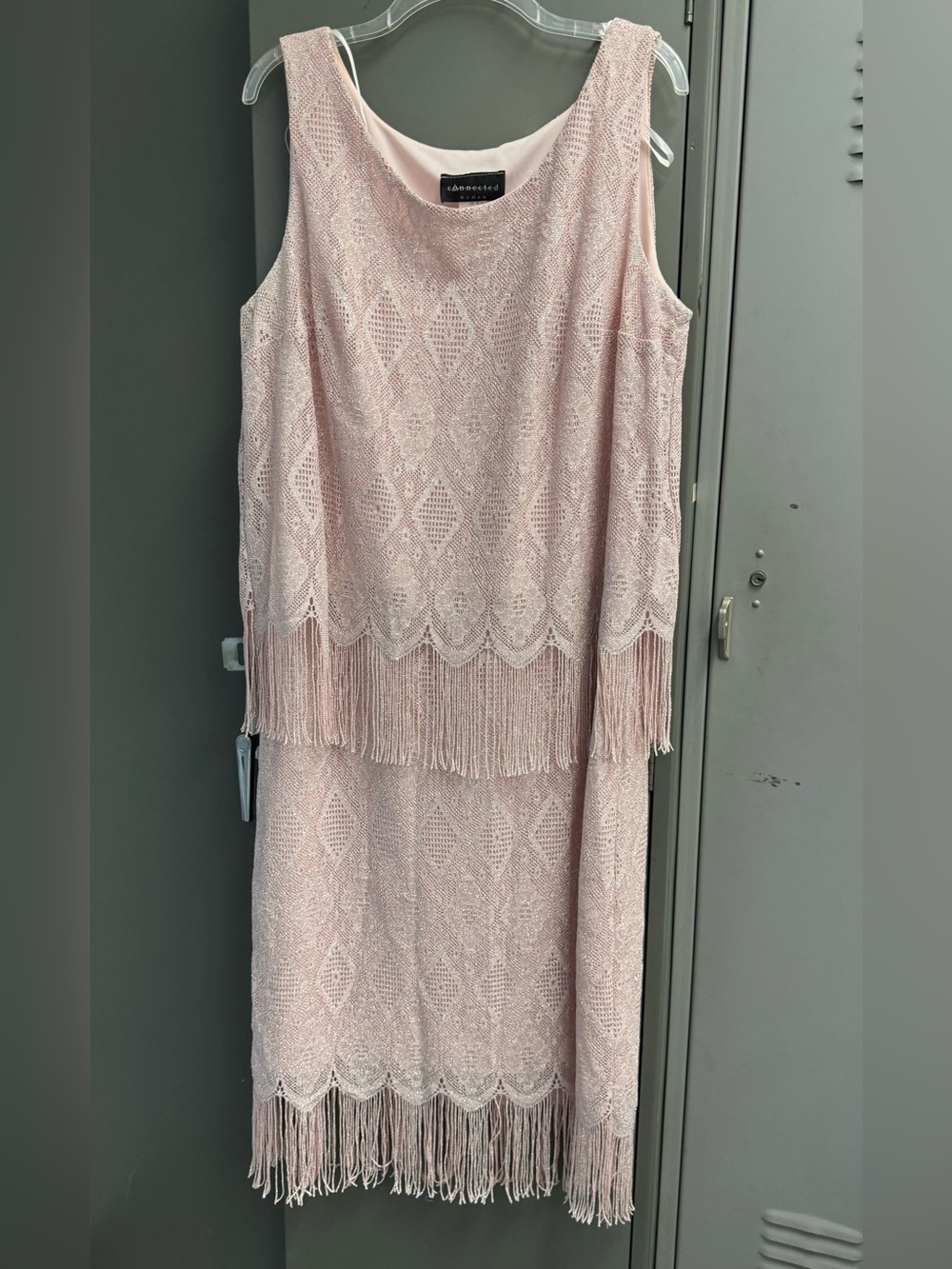 Connected apparel Beautiful Woman BlushPink Fringe Lace Midi Dress Plus Size 18W